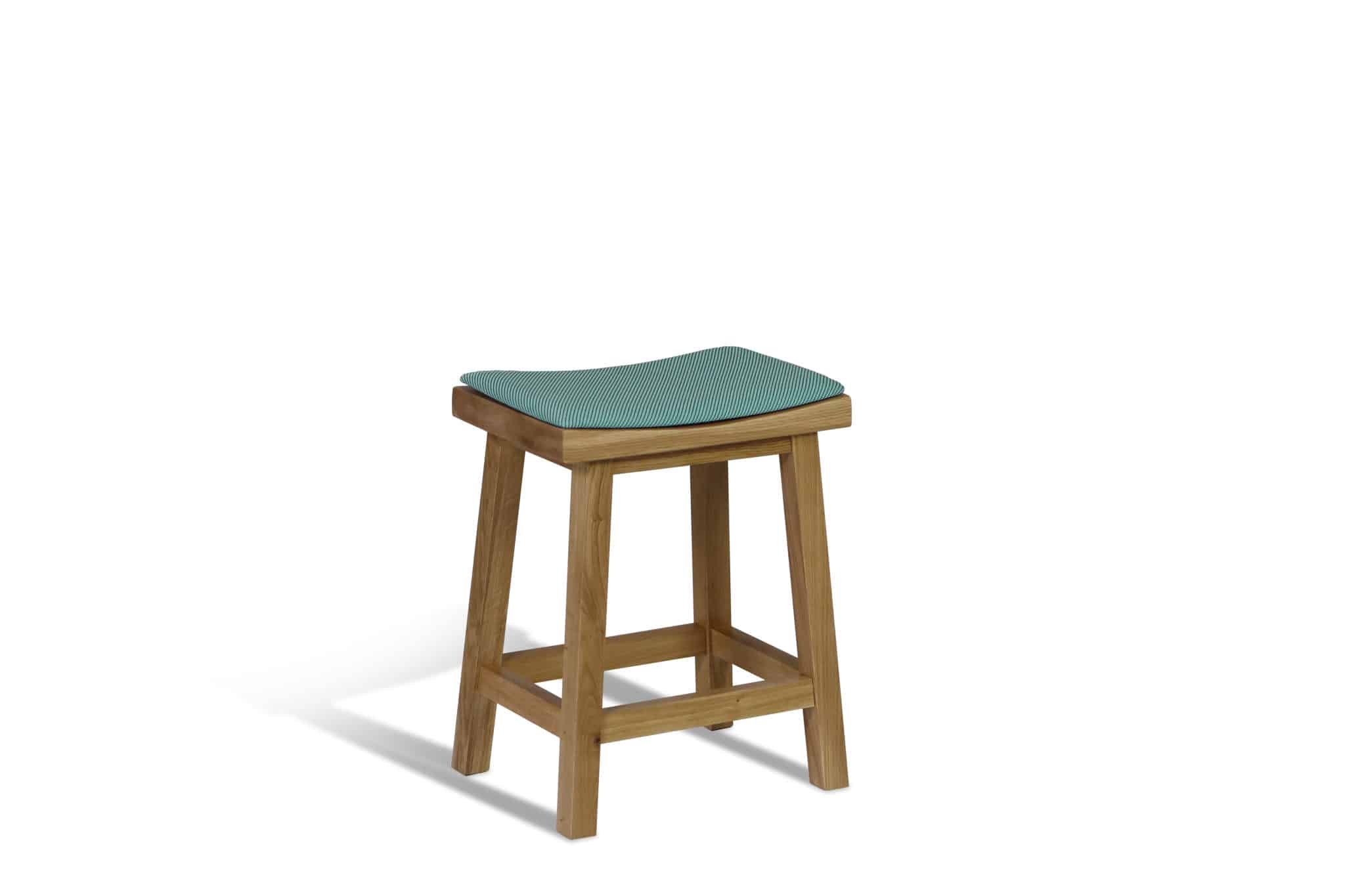 low oak wooden four legged stool upholstery seat